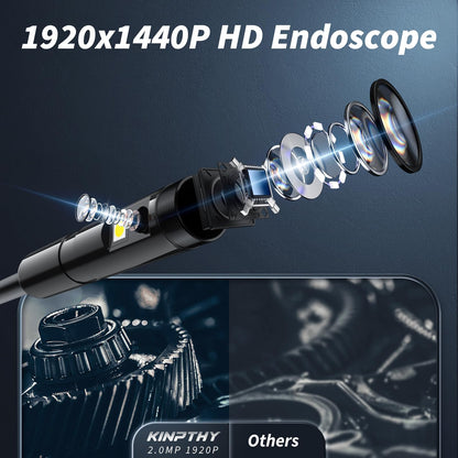 Kinpthy Endoscope Camera with Light,1920P HD Borescope Tools with 8 Adjustable LED Lights, Endoscope with Semi-Rigid Snake Camera, Inspection Borescope for iOS and Android-16.4ft Single Lens