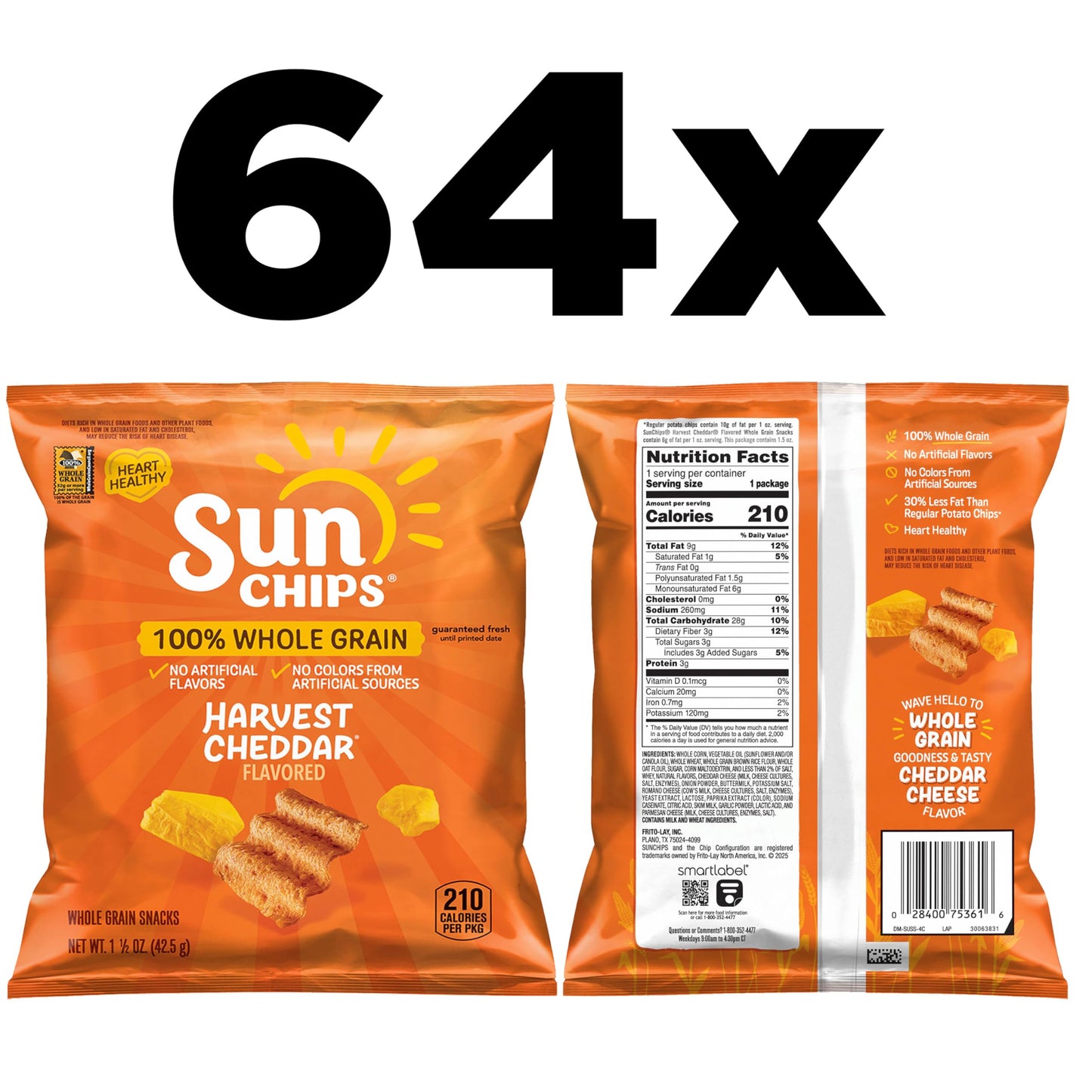 SunChips 100% Whole Grain Chips, Variety Pack, 1 oz Bags, Pack of 40, No Artificial Flavors, Colors