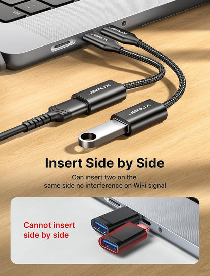 JSAUX USB C to USB 3.0 Adapter [2 Pack], USB C Male to USB Female OTG Cable Adapter Compatible with MacBook Pro/Air, iPhone 17 Pro Max/iPhone Air/16e/16/15 Series, Samsung Galaxy S25/S24/S23-Black