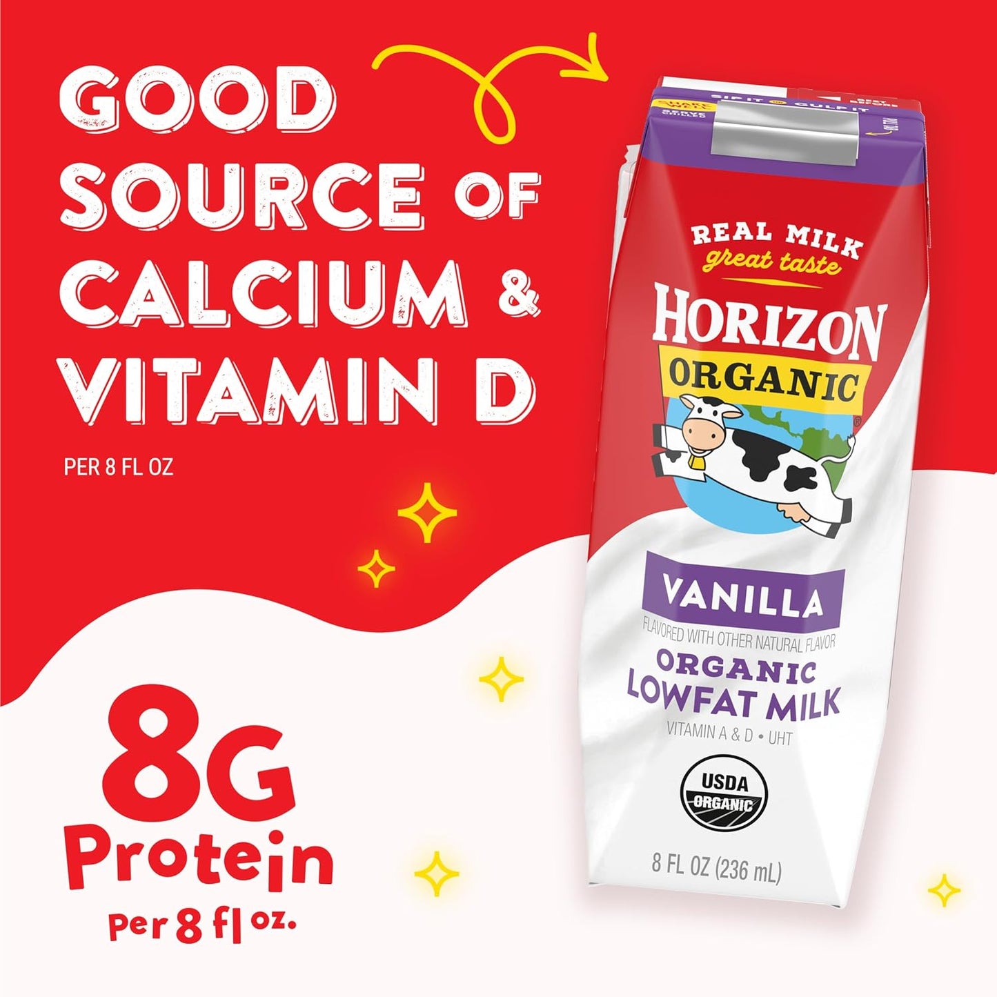 Horizon Organic Shelf Stable Whole Milk Boxes, Pack of 18-8g Protein per Serving