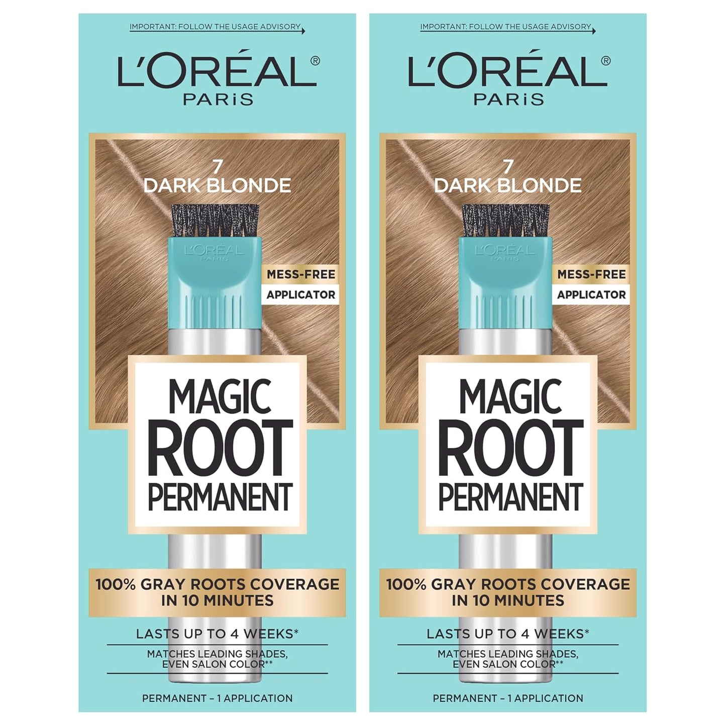 L'Oreal Paris Magic Root Permanent Hair Color Kit, 100% Gray Hair Coverage In Just 10 Minutes, Precision Brush Applicator for Seamless Application, 4 Dark Brown (2 Count)