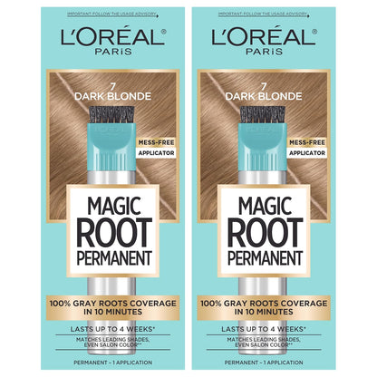 L'Oreal Paris Magic Root Permanent Hair Color Kit, 100% Gray Hair Coverage In Just 10 Minutes, Precision Brush Applicator for Seamless Application, 4 Dark Brown (2 Count)