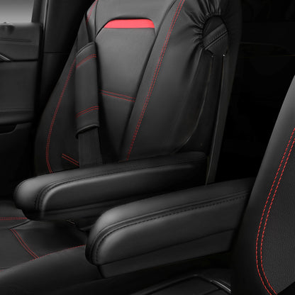 CAR PASS Universal FIT Piping Leather Car Seat Cover, for suvs,Van,Trucks,Airbag Compatible,Inside Zipper Design and Reserved Opening Holes (Full Set, Black and Red)