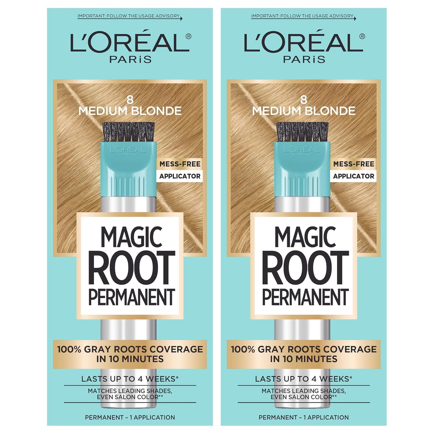 L'Oreal Paris Magic Root Permanent Hair Color Kit, 100% Gray Hair Coverage In Just 10 Minutes, Precision Brush Applicator for Seamless Application, 4 Dark Brown (2 Count)