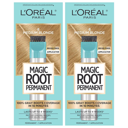 L'Oreal Paris Magic Root Permanent Hair Color Kit, 100% Gray Hair Coverage In Just 10 Minutes, Precision Brush Applicator for Seamless Application, 4 Dark Brown (2 Count)