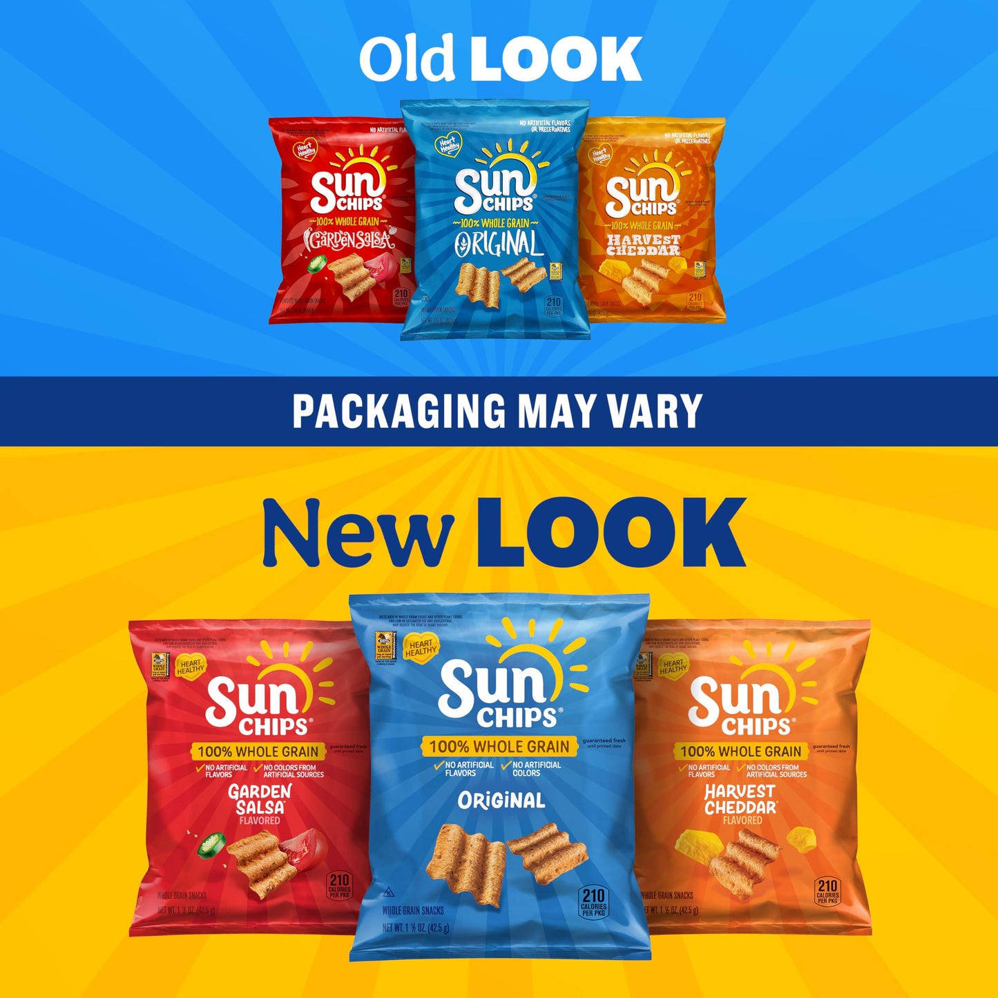 SunChips 100% Whole Grain Chips, Variety Pack, 1 oz Bags, Pack of 40, No Artificial Flavors, Colors