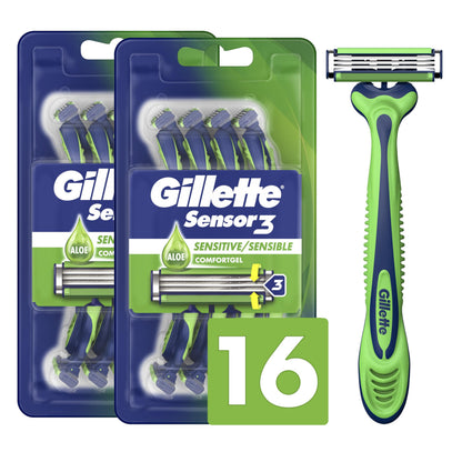 Gillette Sensor3 Sensitive Men's Disposable Razor, 1 Razor - Case of 36