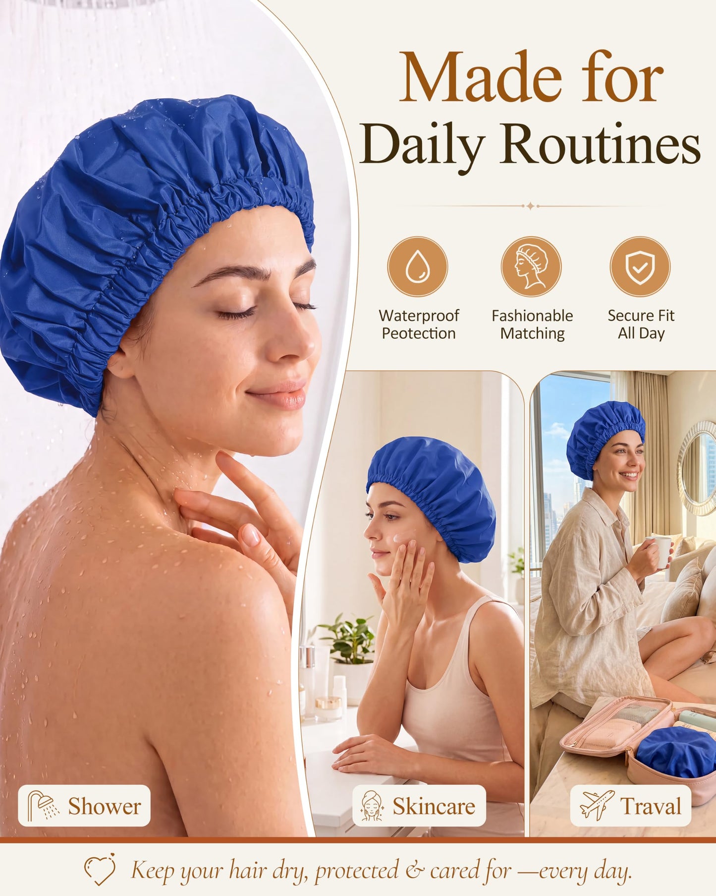 Edoneery Shower Caps for Women Reusable Waterproof, Shower Hair Cap