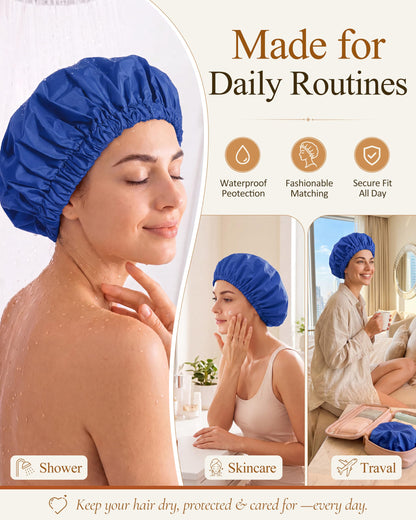 Edoneery Shower Caps for Women Reusable Waterproof, Shower Hair Cap