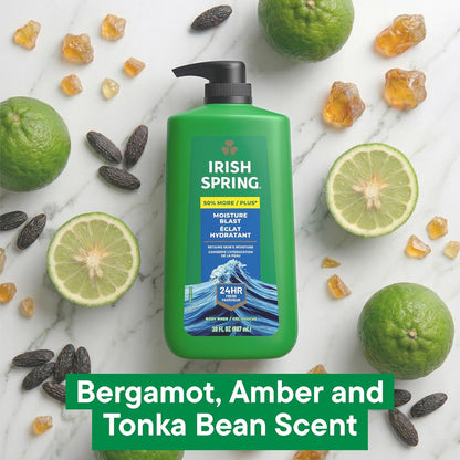 Irish Spring Mens Body Wash, Moisture Blast Body Wash for Men, Feel Fresh All Day, 30 Oz Pump Bottle