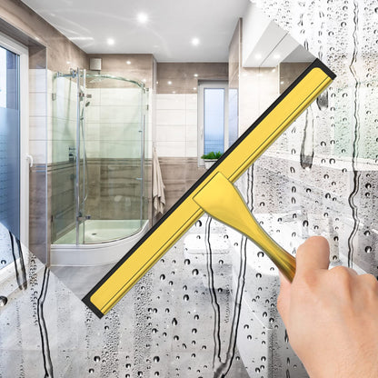 All-Purpose Stainless Steel Shower Squeegee for Shower Glass Door with 2 Adhesive Hooks, Bathroom Cleaner Tool Household Window Mirror Squeegee , Cleaning Tile Wall, Car, 10 Inch Silver