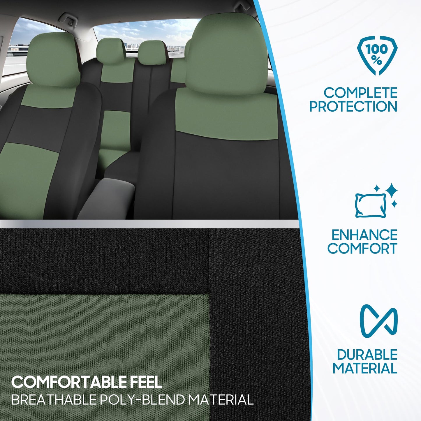 BDK PolyPro Car Seat Covers Full Set in Solid Black, Front and Rear Split Bench Seat Covers for Cars, Easy to Install Car Seats Cover Set and Accessories for Auto Trucks Van SUV - Solid Black