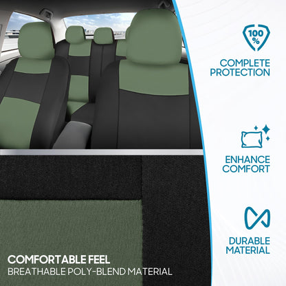 BDK PolyPro Car Seat Covers Full Set in Solid Black, Front and Rear Split Bench Seat Covers for Cars, Easy to Install Car Seats Cover Set and Accessories for Auto Trucks Van SUV - Solid Black