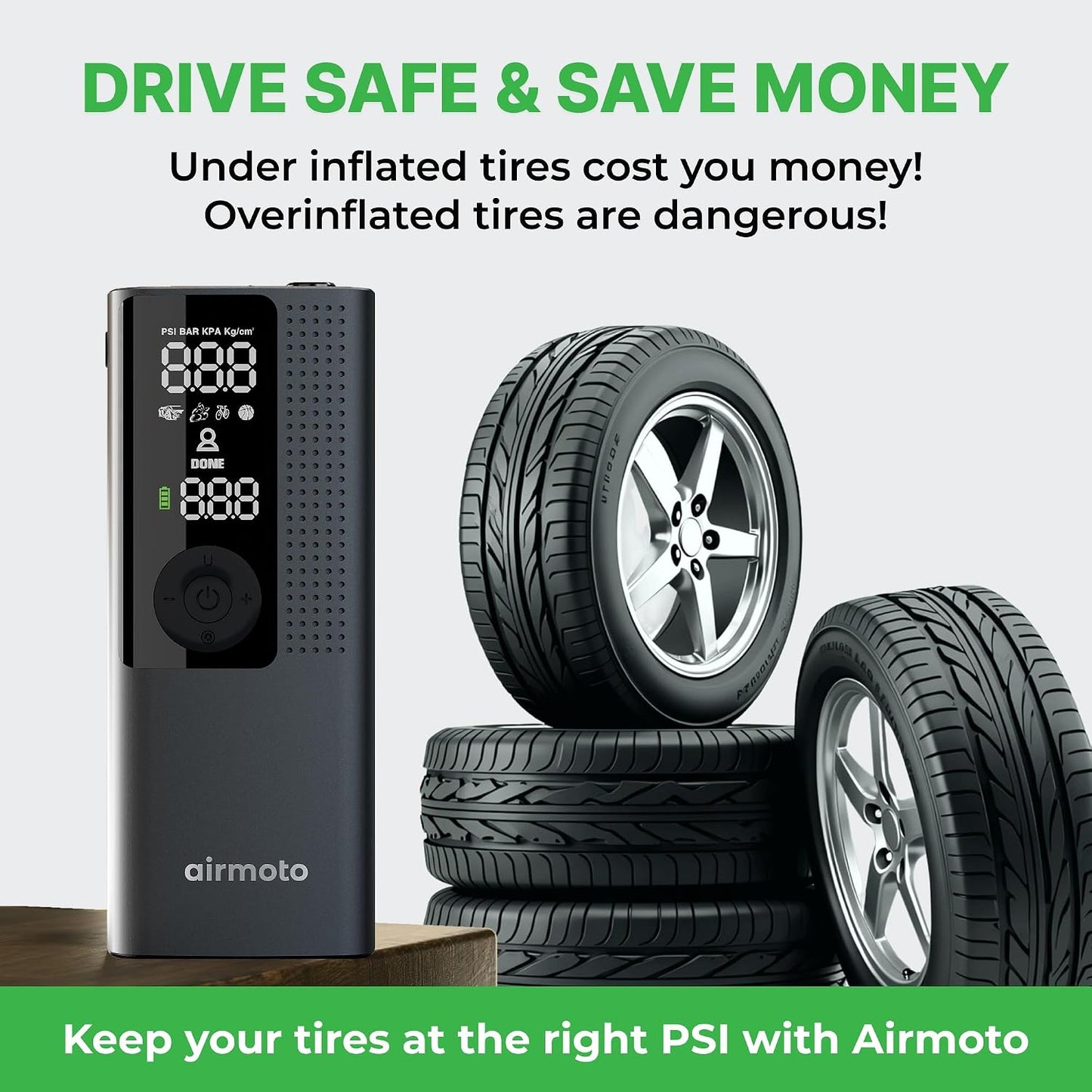 Airmoto Tire Inflator Portable Air Compressor for Cars, Bikes and Bicycles