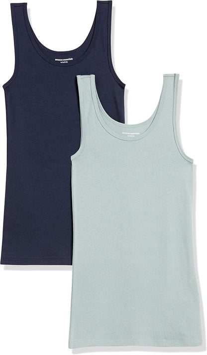 Amazon Essentials Women's Slim-Fit Ribbed Scoop Neck Tank Tops, Pack of 2