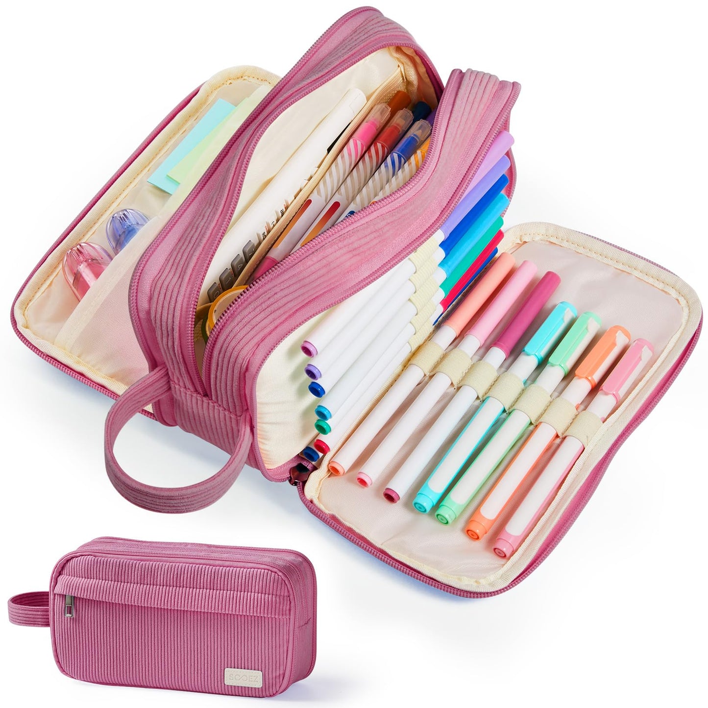 Sooez High Capacity Pencil Case, Soft Corduroy Pencil Pouch