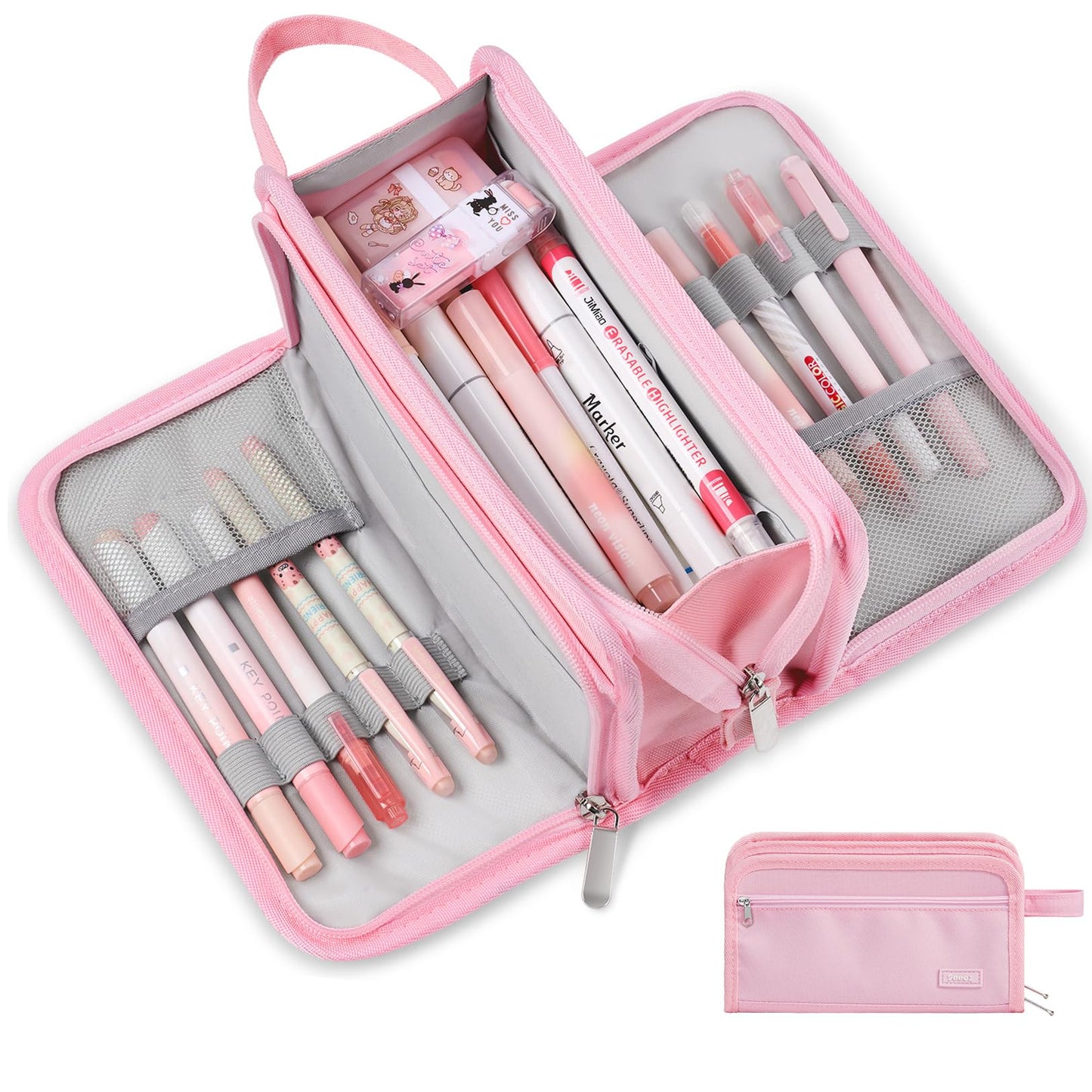 Sooez Large Pencil Case, Pencil Pouch, Pencil Bag, Pencil Box, Pink & Plaid