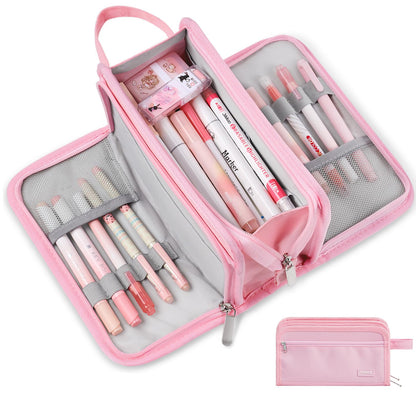 Sooez Large Pencil Case, Pencil Pouch, Pencil Bag, Pencil Box, Pink & Plaid