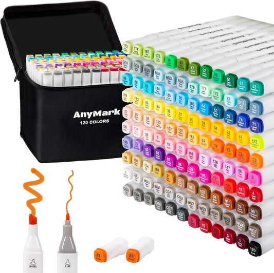 AnyMark 60 Colors Alcohol Markers Chisel & Fine Dual Tip