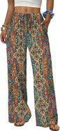 Sampeel Wide Leg Pants for Women Flowy Palazzo Drawstring Elastic Waist Trousers with Pockets Summer Beach Vacation Clothes