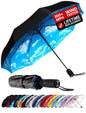 Windproof Travel Umbrella - Compact & Withstands Winds up to 100MPH, Strongest Premium Auto Folding Umbrella for Rain and Sun - Durable, Light & Portable for Women & Men, Fits Backpack & Cars