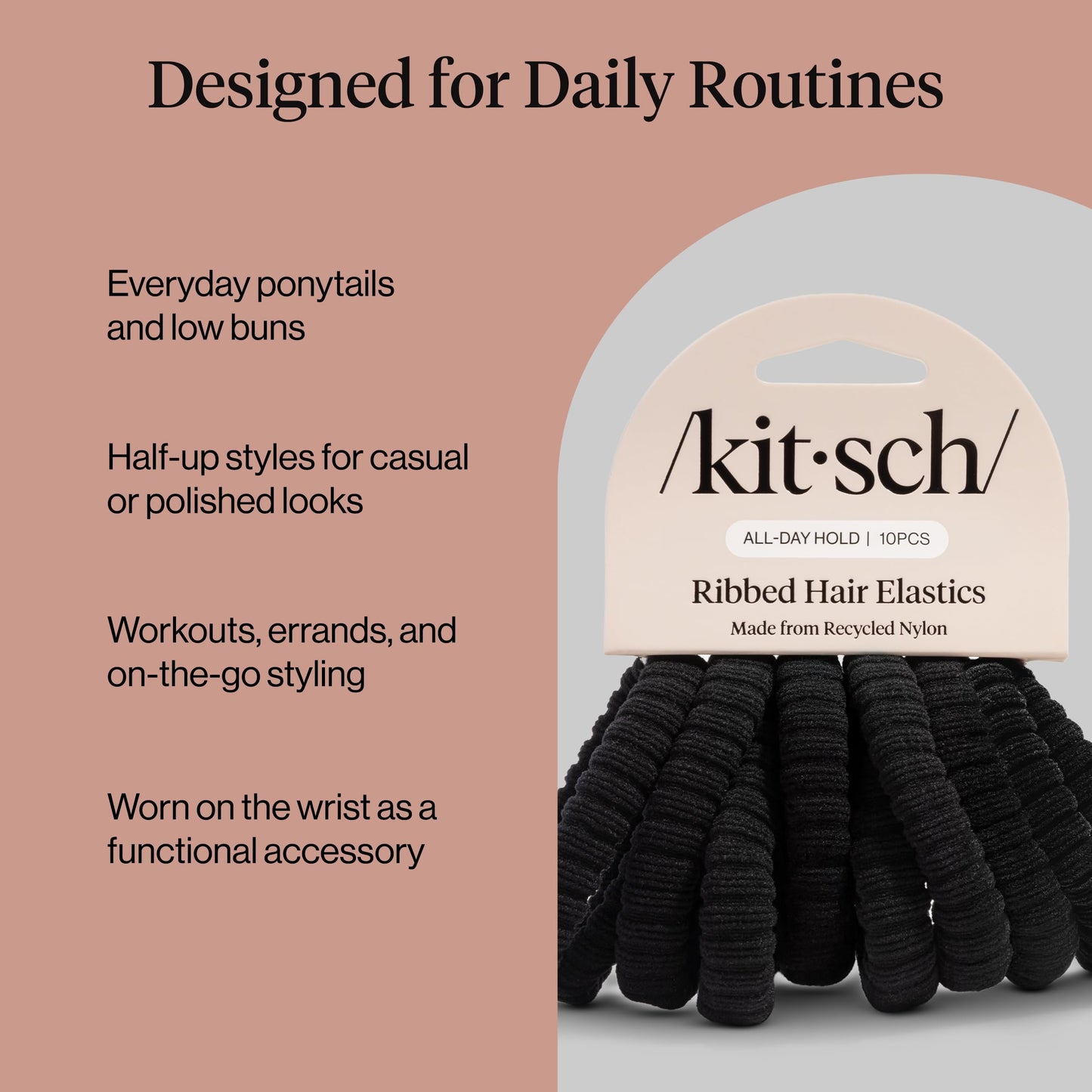 Kitsch Elastic Hair Ties No Damage | Stretchable Hair Bands - Neutral 12pcs