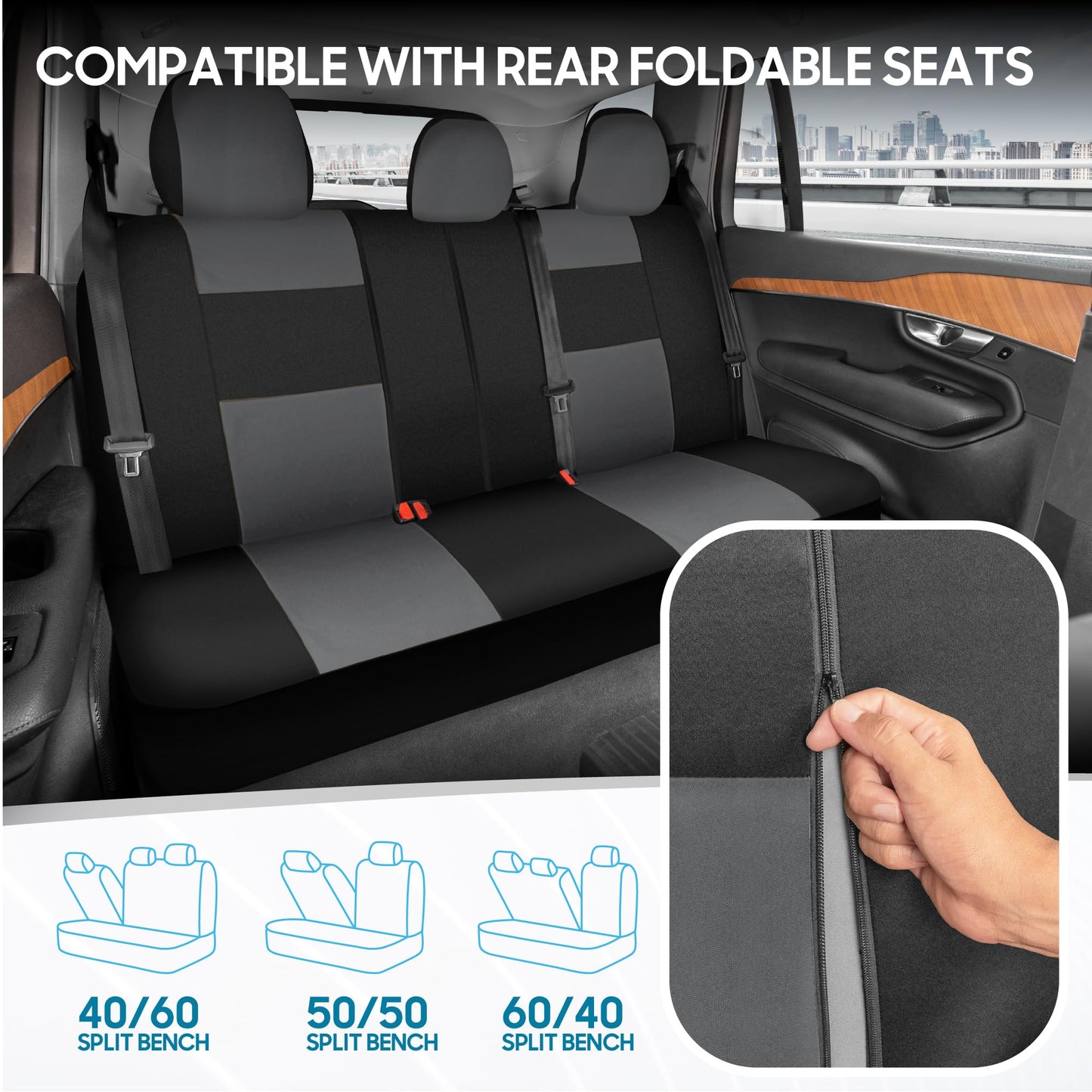 BDK PolyPro Car Seat Covers Full Set in Solid Black, Front and Rear Split Bench Seat Covers for Cars, Easy to Install Car Seats Cover Set and Accessories for Auto Trucks Van SUV - Solid Black
