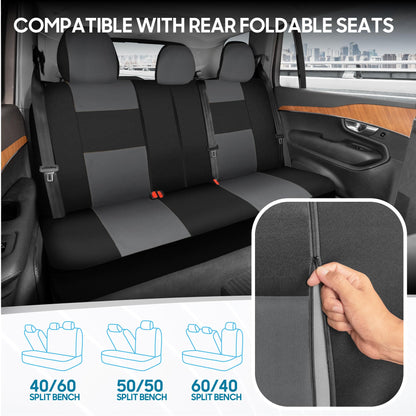 BDK PolyPro Car Seat Covers Full Set in Solid Black, Front and Rear Split Bench Seat Covers for Cars, Easy to Install Car Seats Cover Set and Accessories for Auto Trucks Van SUV - Solid Black
