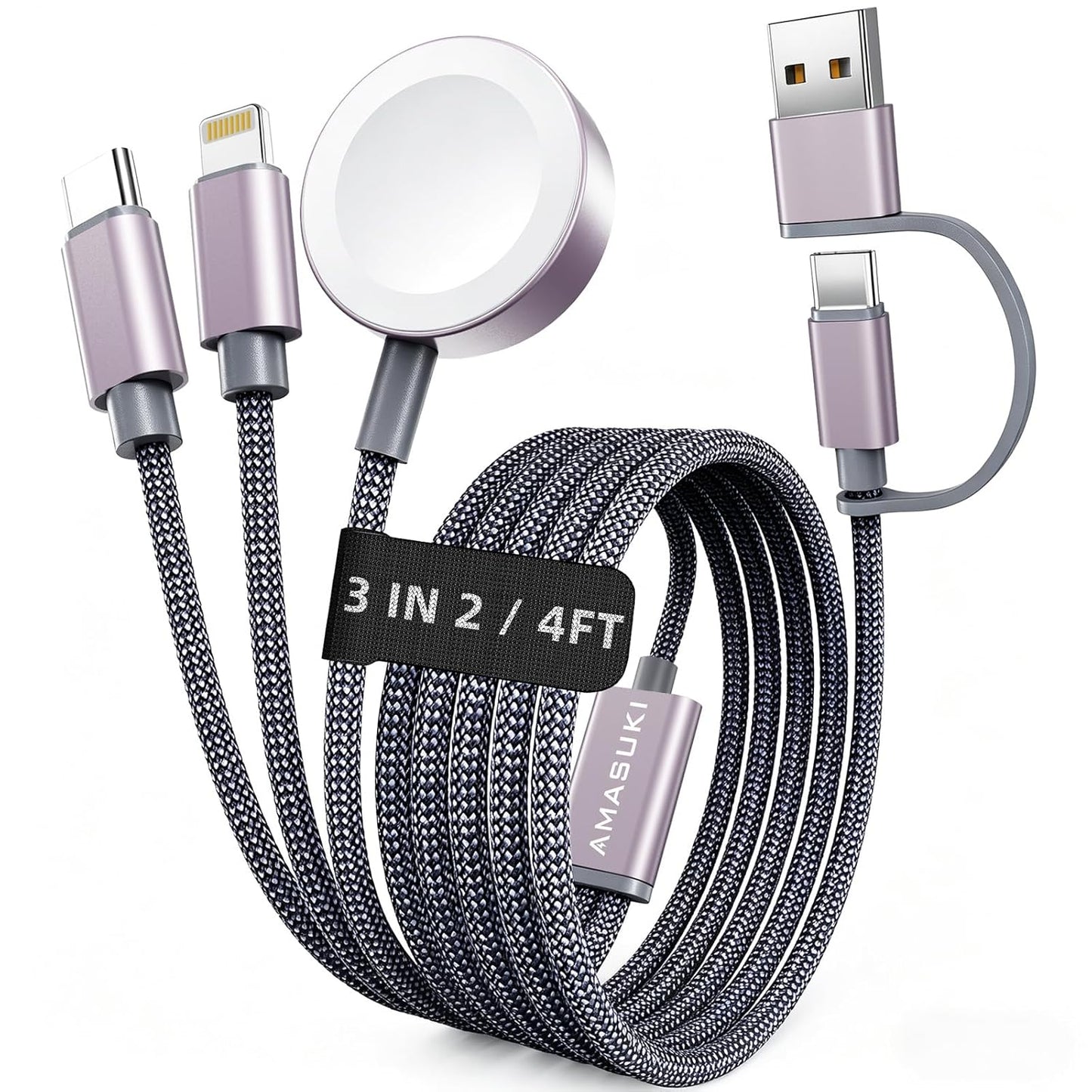 2026 Travel Essentials for Apple Watch Charger,Cruise Vacation Camping Essentials,iPhone Charger,Multi Charging Cable,3 in 2 Charging Docks for iWatch Series 11-2/Ultra,iPhone 17-12,Car
