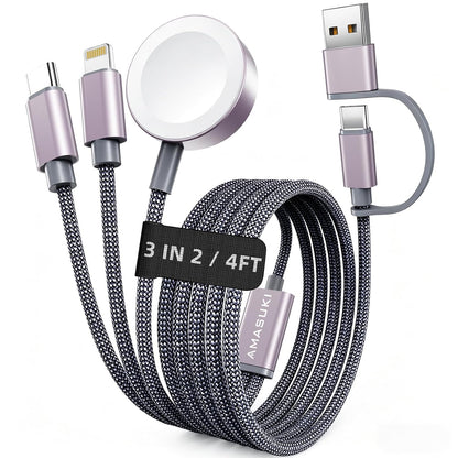 2026 Travel Essentials for Apple Watch Charger,Cruise Vacation Camping Essentials,iPhone Charger,Multi Charging Cable,3 in 2 Charging Docks for iWatch Series 11-2/Ultra,iPhone 17-12,Car