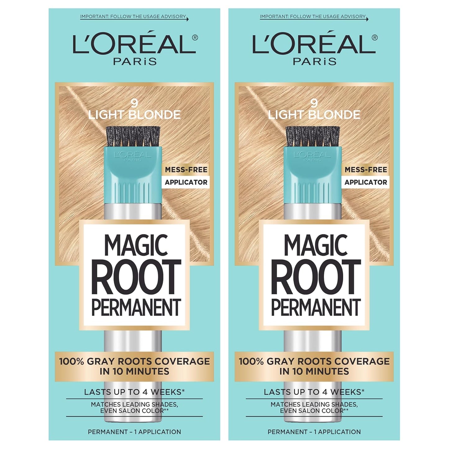L'Oreal Paris Magic Root Permanent Hair Color Kit, 100% Gray Hair Coverage In Just 10 Minutes, Precision Brush Applicator for Seamless Application, 4 Dark Brown (2 Count)