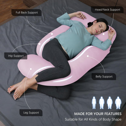 MOON PARK Pregnancy Pillows for Sleeping - U Shaped Full Body Maternity Pillow with Removable Cover - Support for Back, Legs, Belly, HIPS - 65 Inch - Aquamarine