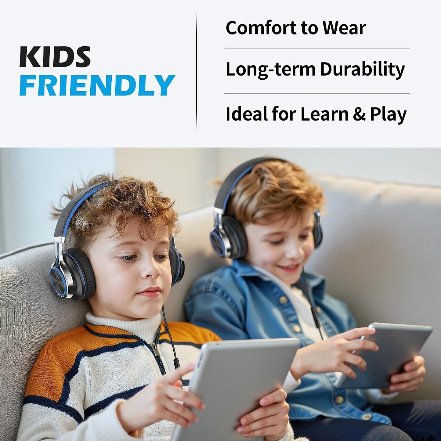 AILIHEN C8 Kids Wired Headphones with Mic for School, 3.5mm Jack, BlackBlue