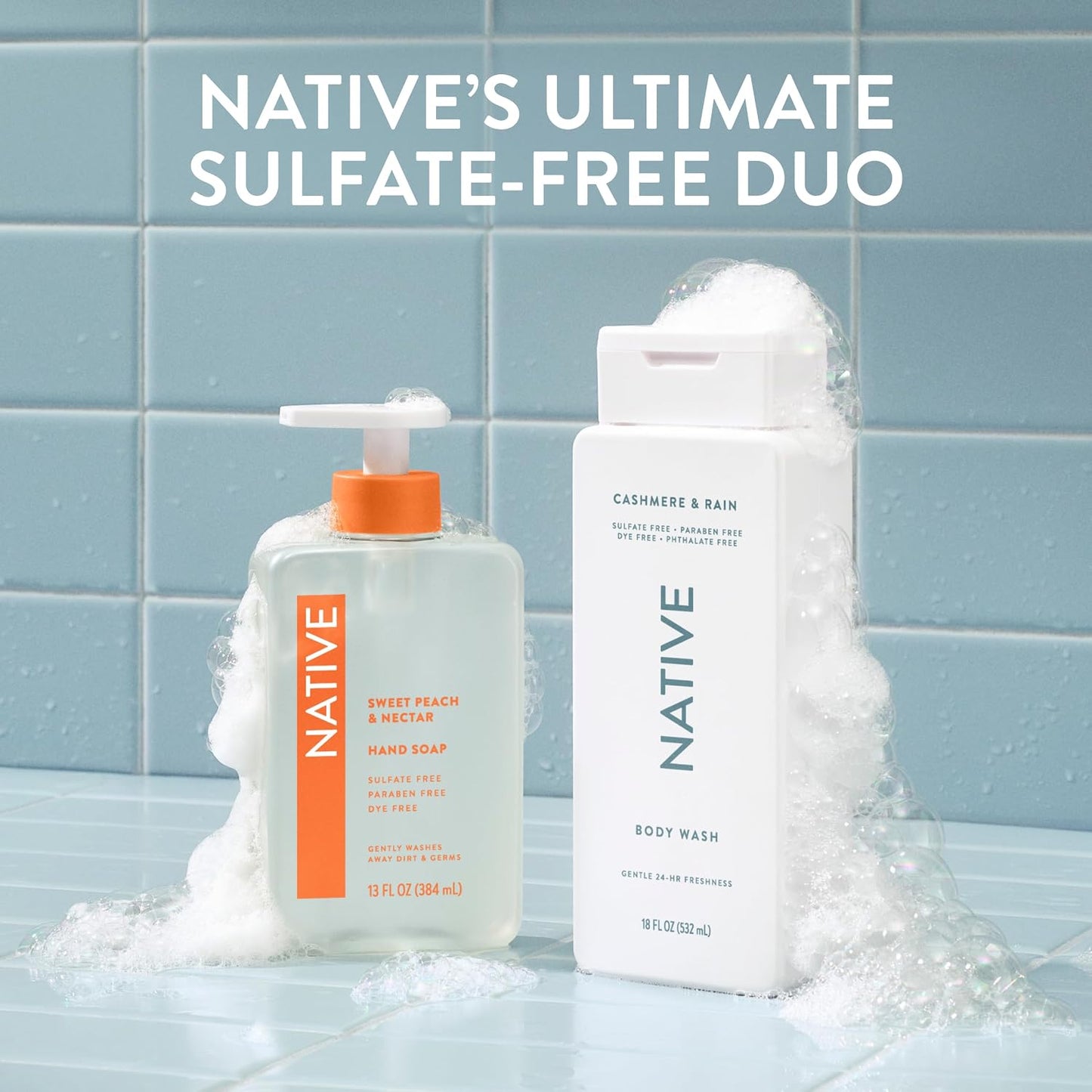 Native Clean Body Wash, Gentle & pH-balanced for Sensitive Skin, 24-Hr Freshness for Women & Men, Vegan & Cruelty-Free, Free of Sulfates, Parabens & Phthalates, Cashmere & Rain, 18 fl oz