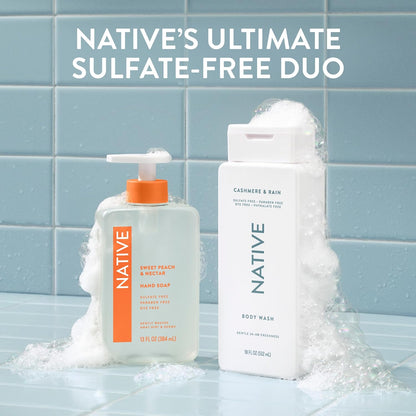 Native Clean Body Wash, Gentle & pH-balanced for Sensitive Skin, 24-Hr Freshness for Women & Men, Vegan & Cruelty-Free, Free of Sulfates, Parabens & Phthalates, Cashmere & Rain, 18 fl oz