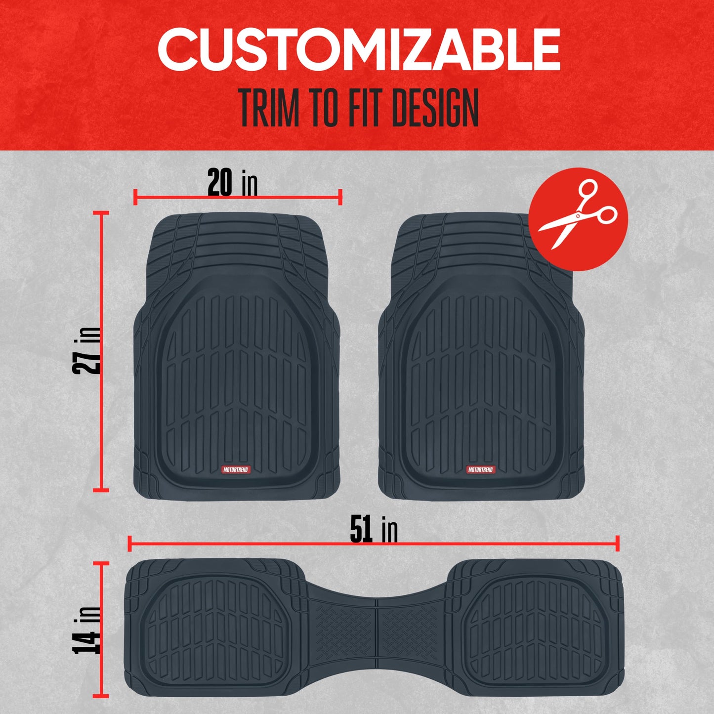 Motor Trend -2 Piece Front Car Floor Mats- Black FlexTough Contour Liners-Deep Dish Heavy Duty Rubber Floor Mats for Car SUV Truck & Van-All Weather Protection, Universal Trim to Fit
