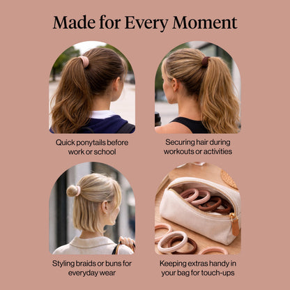 Kitsch Elastic Hair Ties No Damage | Stretchable Hair Bands - Neutral 12pcs