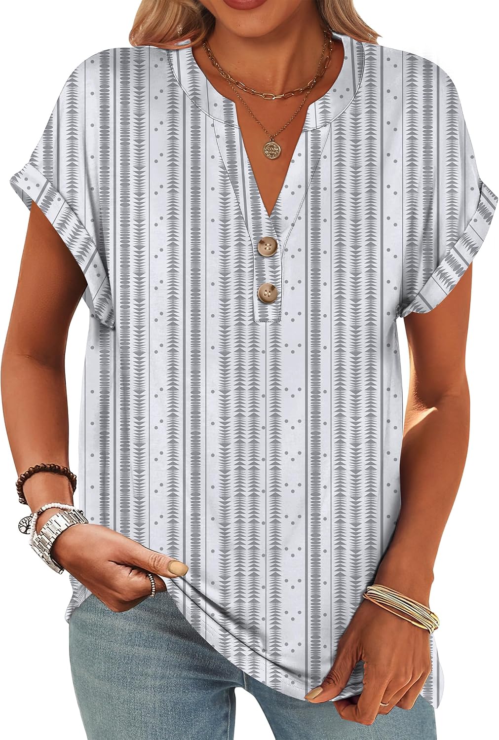 ANRABESS Womens Short Sleeve Henley Tops Summer Shirts Dressy Casual Blouse
