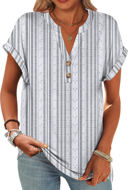 ANRABESS Womens Short Sleeve Henley Tops Summer Shirts Dressy Casual Blouse