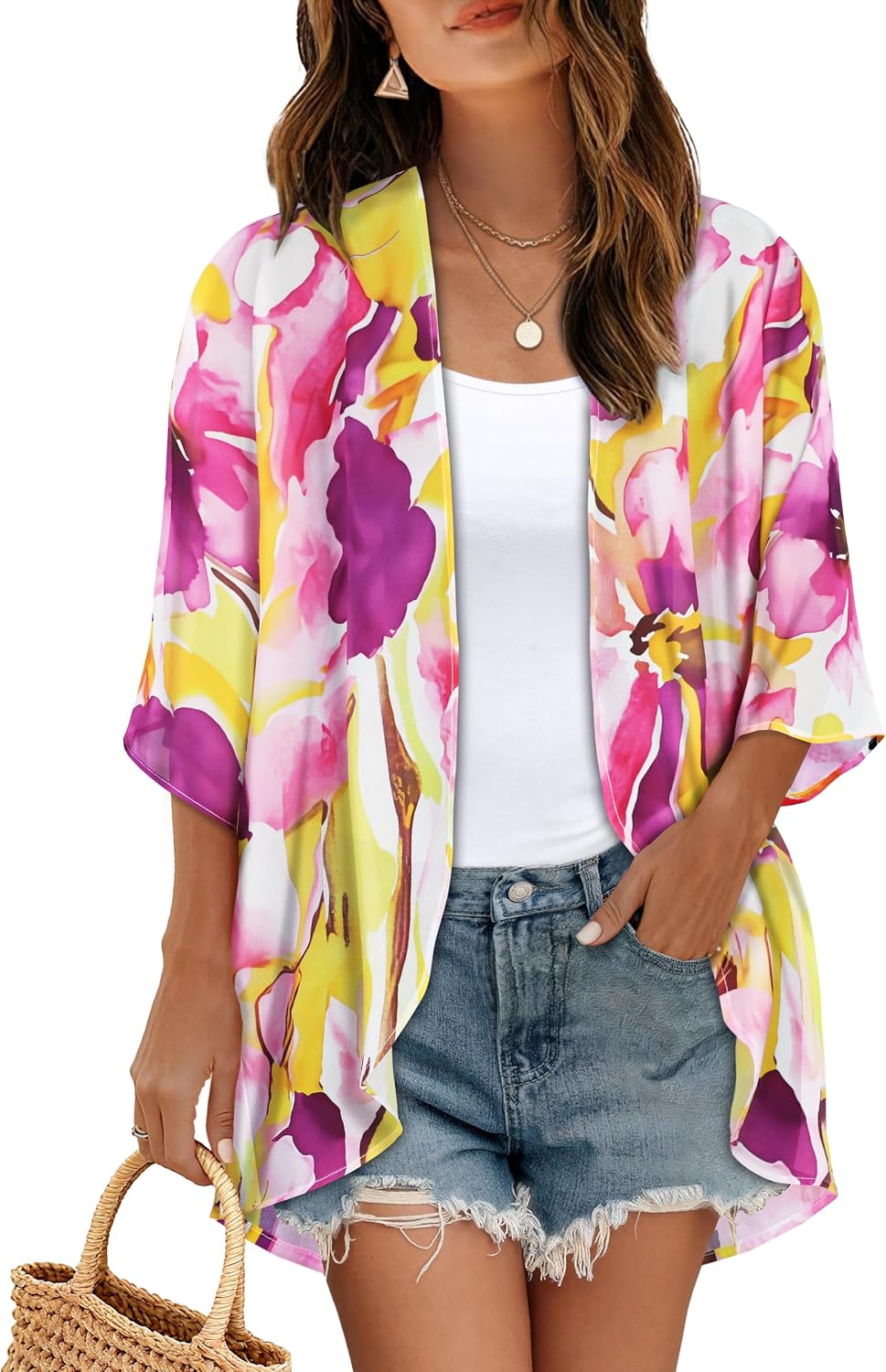 CHICGAL Womens Floral Kimono Cardigan Beach Cover Up Casual Summer Tops