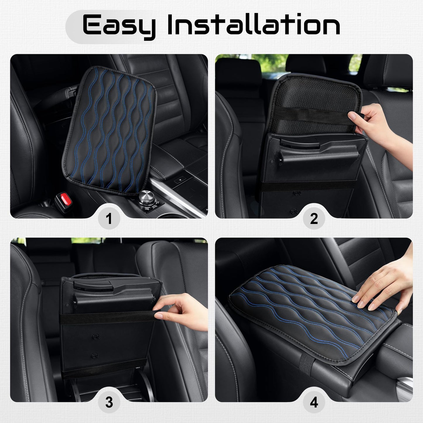 Amiss Car Center Console Cover, Upgraded Leather Car Armrest Cushion with 2 Storage Pockets, Universal Waterproof Cushion Pad, Non-Slip Car Interior Accessories, Fits Most Sedans SUVs Trucks (Black)