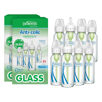Dr. Brown's Anti-Colic Options+ Narrow Glass Baby Bottle, 8 oz, 1-Pack