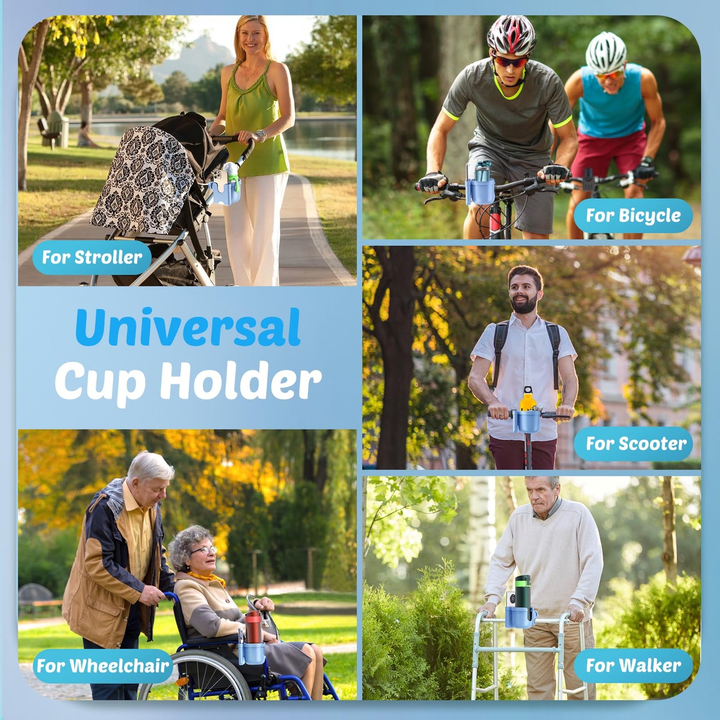 2 Pack Cup Holder for Walker: Stroller Cup Holder with Phone Holder Black