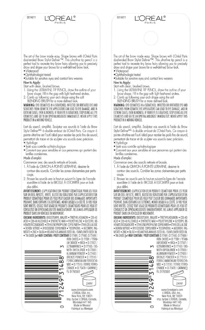 L'Oreal Paris Makeup Brow Stylist Definer Waterproof Eyebrow Pencil, Ultra-Fine Mechanical Pencil, Draws Tiny Brow Hairs and Fills in Sparse Areas and Gaps, Brunette, 0.003 Ounce (Pack of 2)