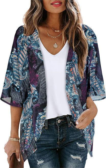 CHICGAL Womens Floral Kimono Cardigan Beach Cover Up Casual Summer Tops