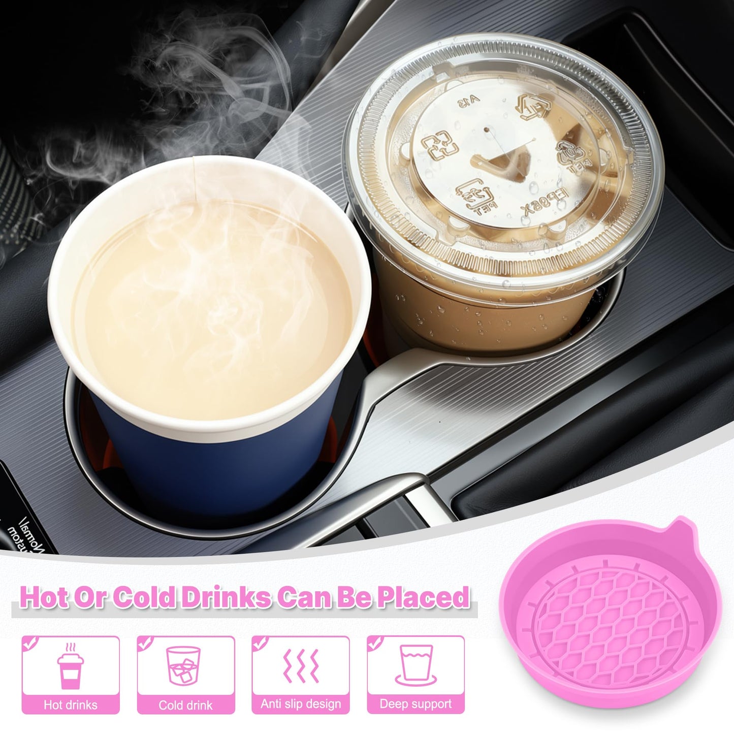 SINGARO Car Cup Holder Coaster, Silicone Cup Holder Insert, Universal Non-Slip Cup Holders, Car Accessories Interior for Women and Man Interior Sets 4 Pack Black