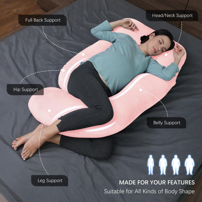 MOON PARK Pregnancy Pillows for Sleeping - U Shaped Full Body Maternity Pillow with Removable Cover - Support for Back, Legs, Belly, HIPS - 65 Inch - Aquamarine
