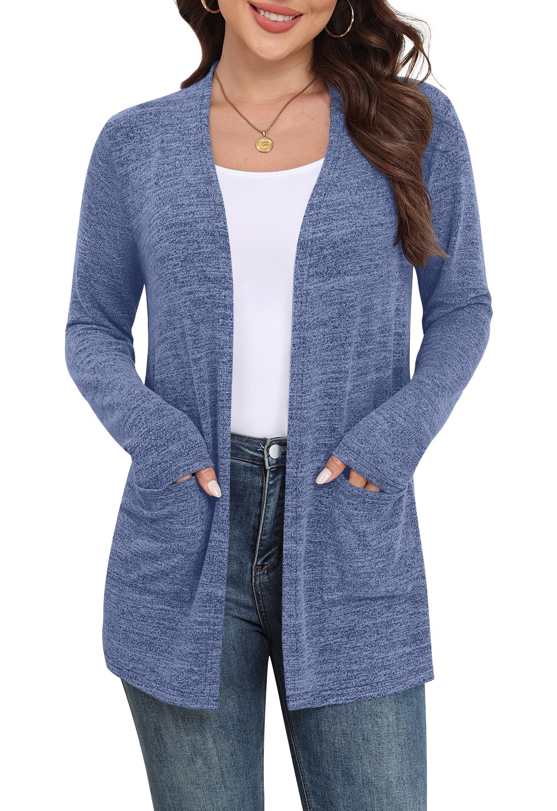 Yincro Women Lightweight Cardigan Long Sleeve Open Front with Pockets S-3XL