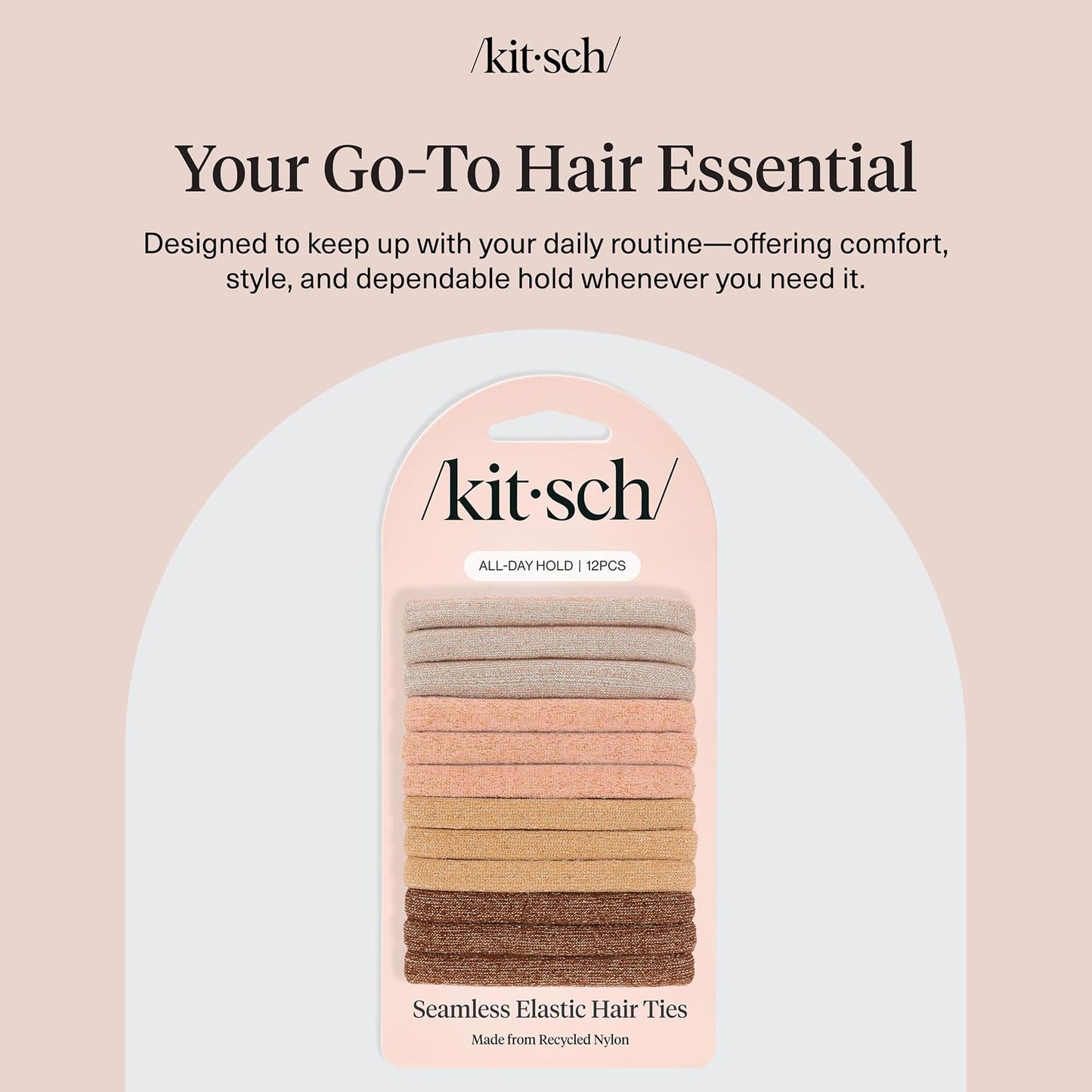 Kitsch Elastic Hair Ties No Damage | Stretchable Hair Bands - Neutral 12pcs