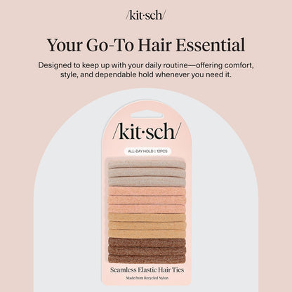 Kitsch Elastic Hair Ties No Damage | Stretchable Hair Bands - Neutral 12pcs